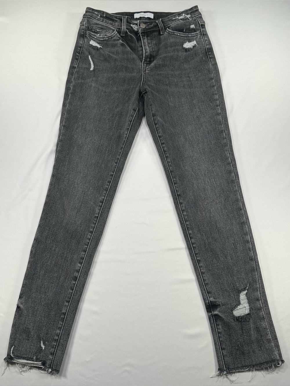 Vervet Blue Distressed Stone Wash Grey Skinny Jeans Size 28 Stretch Moto Grunge